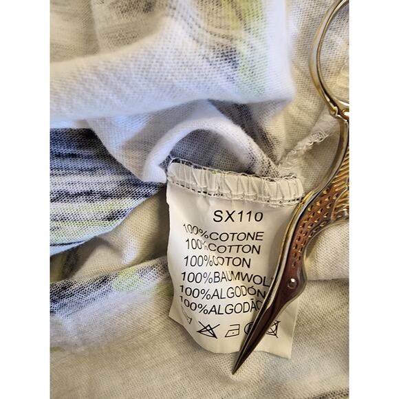 Y TWO JEANS Blue Green Tropical Palm Short Sleeve Cotton Top SZ XL - Picture 6 of 8